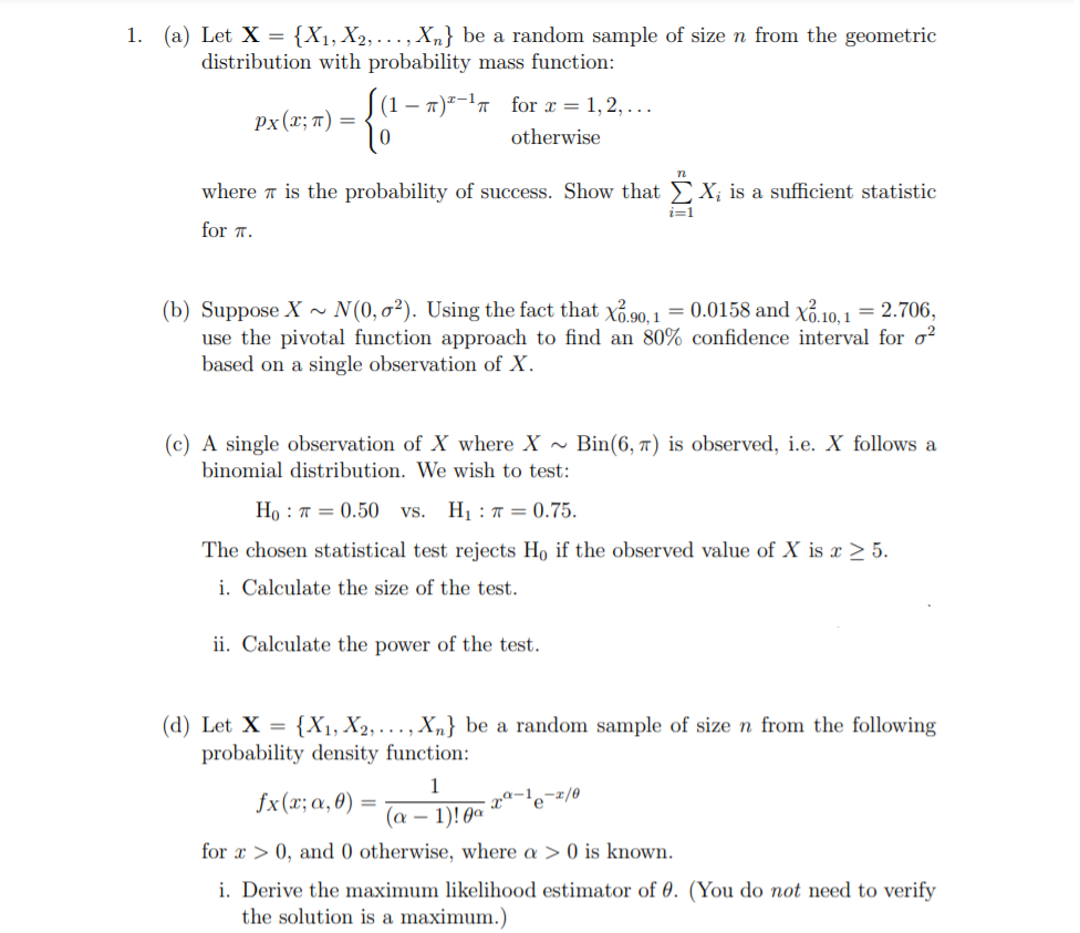 Solved 1. (a) Let X = {X1, X2, ..., Xn} be a random sample | Chegg.com