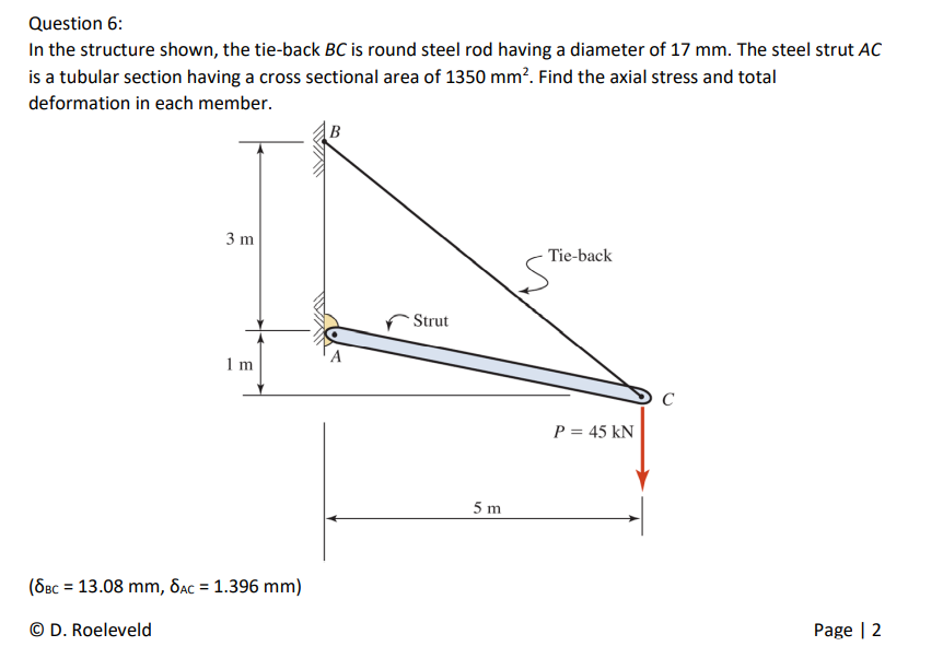 Solved Question 6: In The Structure Shown, The Tie-back BC | Chegg.com