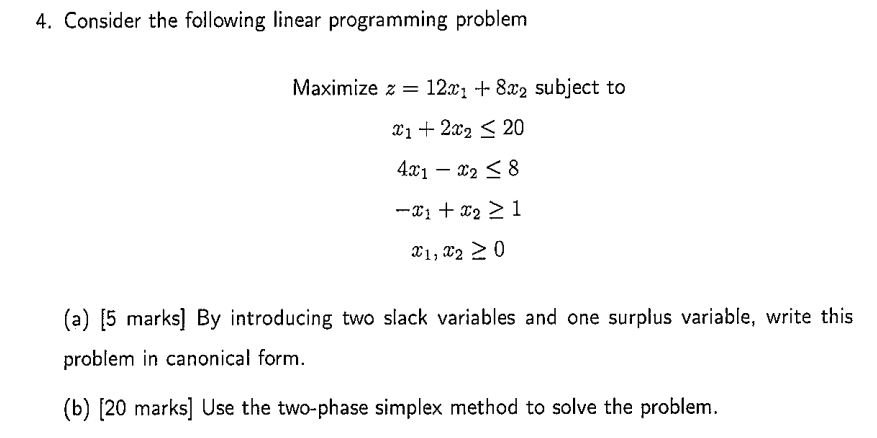 4. Consider the following linear programming problem | Chegg.com