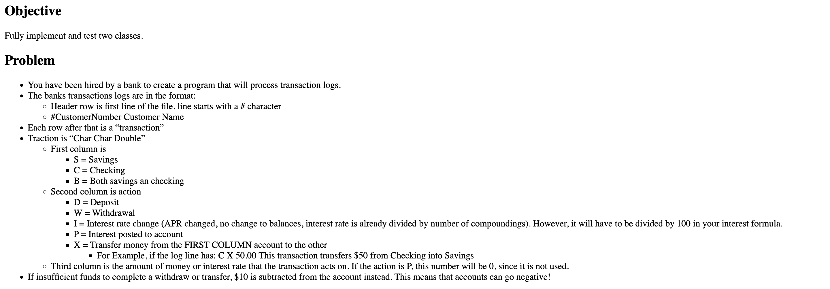 Solved Objective Fully implement and test two classes. | Chegg.com