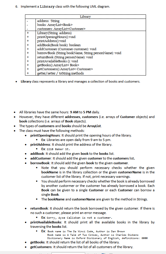 Solved 6. Implement a Library class with the following UML | Chegg.com