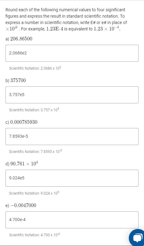 Solved Round each of the following numerical values to four | Chegg.com