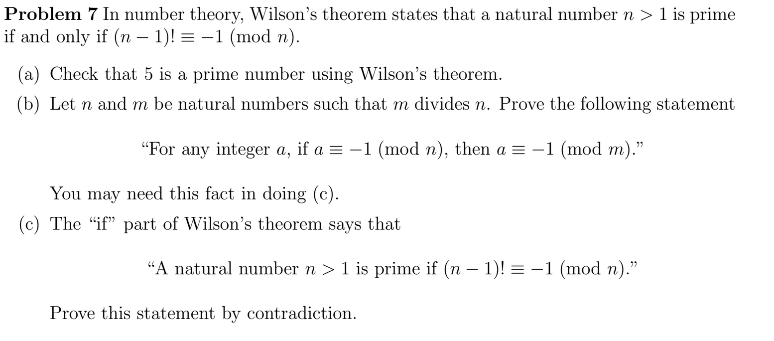 Solved Problem 7 In Number Theory Wilsons Theorem States