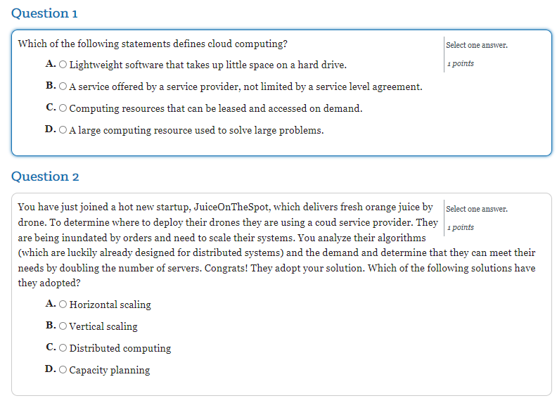 Solved Question 1 Select one answer. 1 points a 1 Which of | Chegg.com