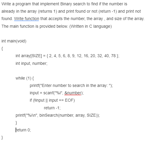 Solved Write a program that implement Binary search to find | Chegg.com