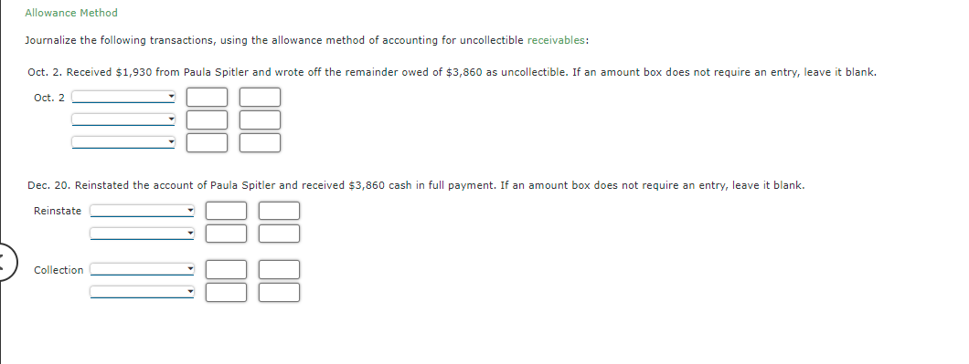 Solved Allowance Method Journalize the following | Chegg.com