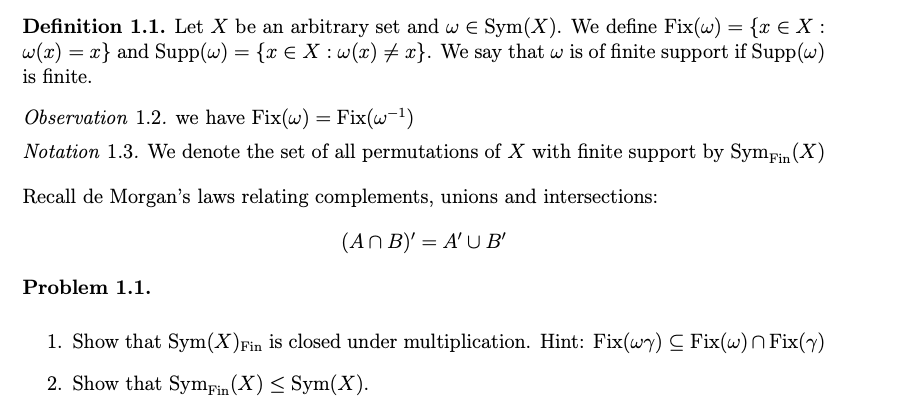 Solved Definition 1.1. Let X be an arbitrary set and we | Chegg.com