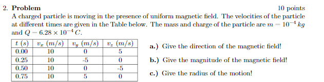 Solved 2. Problem 10 points A charged particle is moving in | Chegg.com