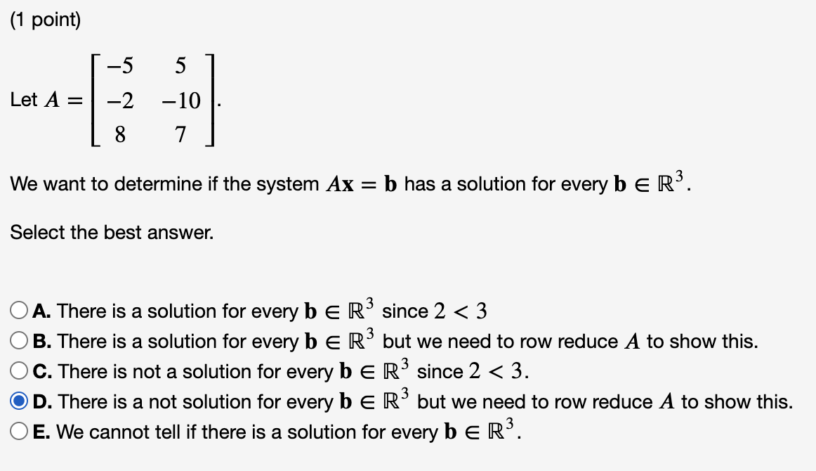 Solved (1 point) -5 5 Let A = -2 -10 8 7 We want to | Chegg.com