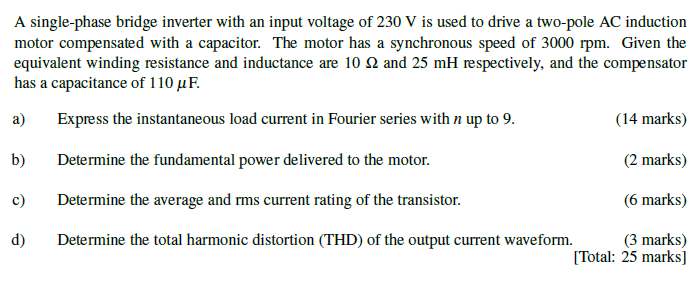 Solved A single-phase bridge inverter with an input voltage | Chegg.com