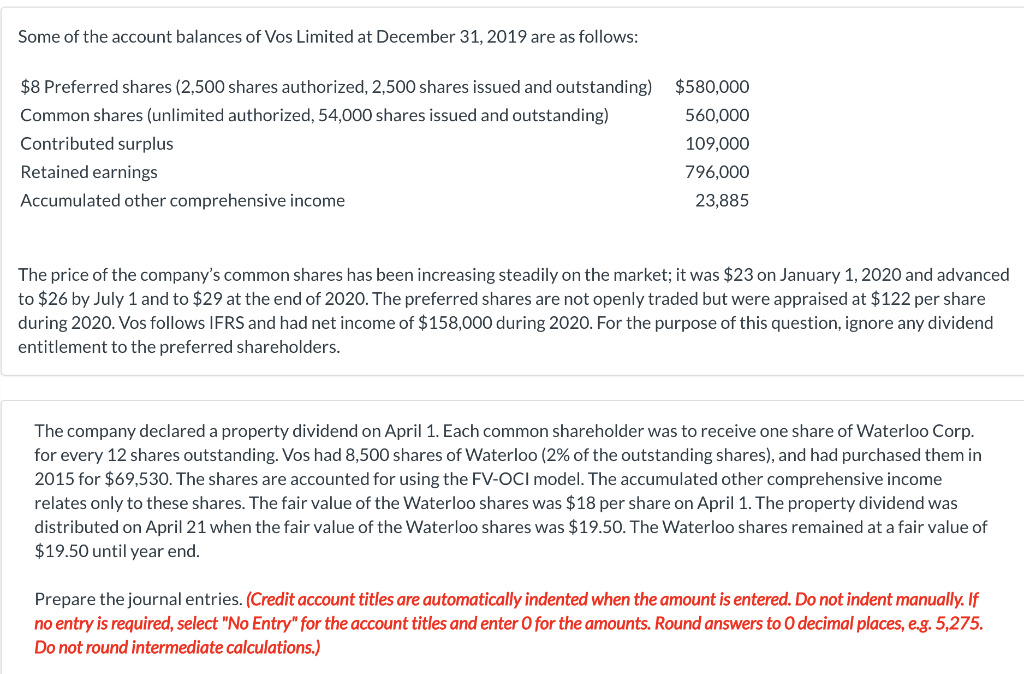 Some Of The Account Balances Of Vos Limited At 