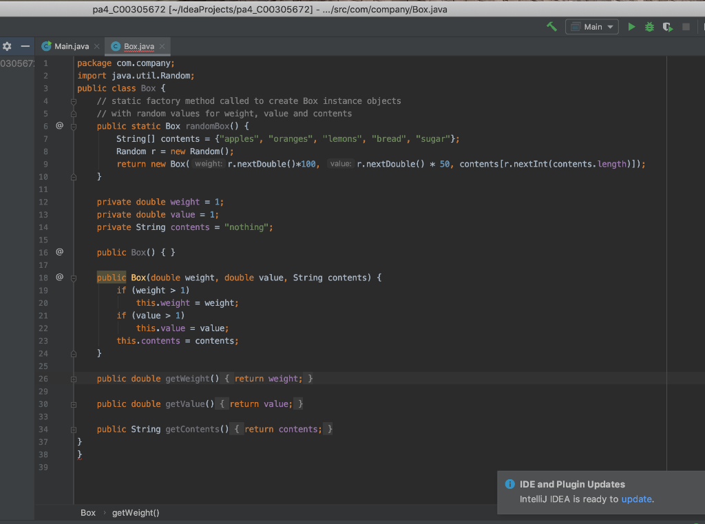 Solved 4. Exploring the given class Box Open “Box.java” | Chegg.com