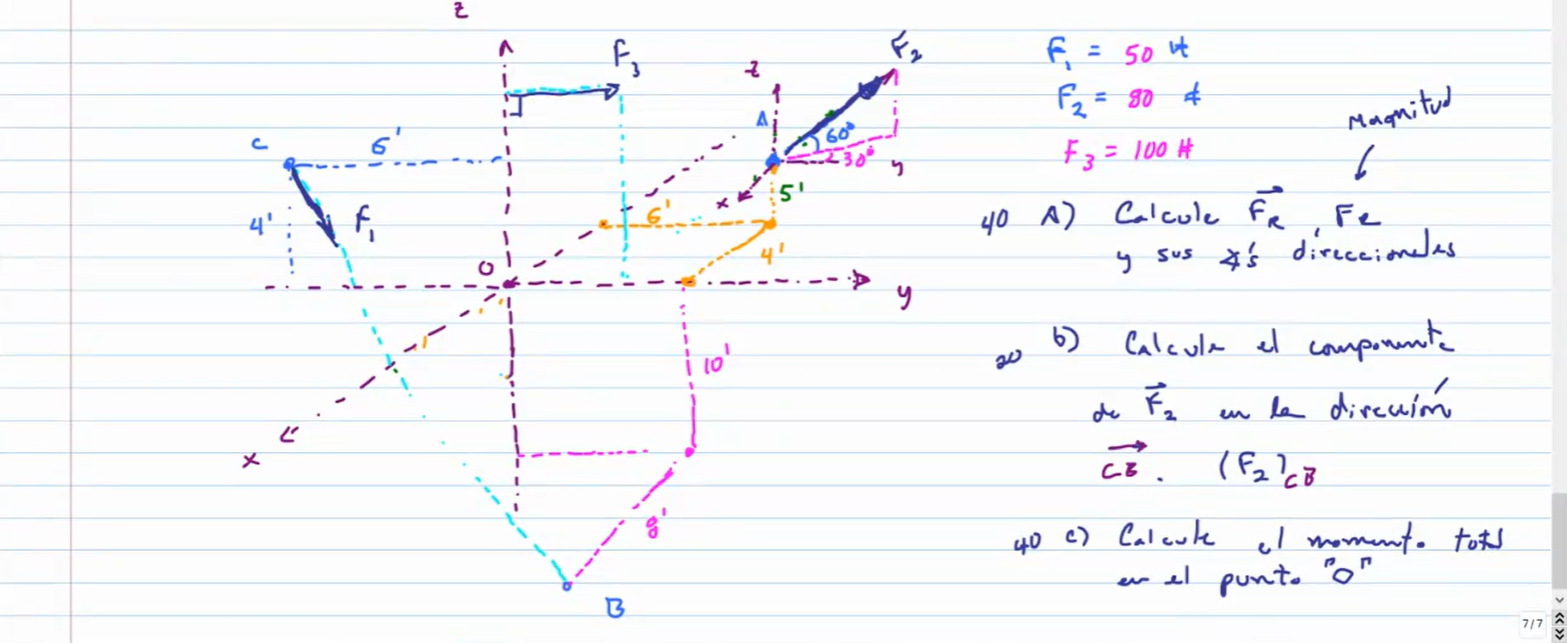 \[ \begin{array}{l} F_{1}=50 \mathrm{H} \\ F_{2}=80 \# \\ F_{3}=100 \mathrm{H} \end{array} \] 40 A) Calcule \( \overrightarro