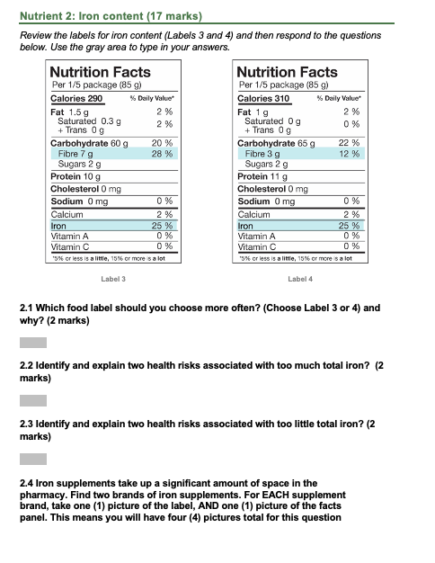 Solved Nutrient 1: Calcium content (17 marks) Review the | Chegg.com