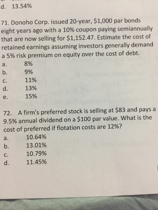 Solved d. 13.54 71. Donoho Corp. issued 20year, 1,000 par