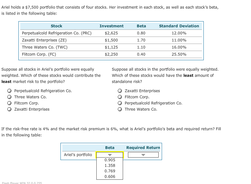 Solved Ariel Holds A $7,500 Portfolio That Consists Of Four | Chegg.com