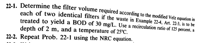 Determine the filter volume required according to the | Chegg.com