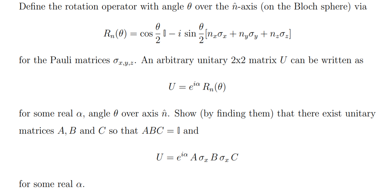 Define The Rotation Operator With Angle A Over The Chegg Com