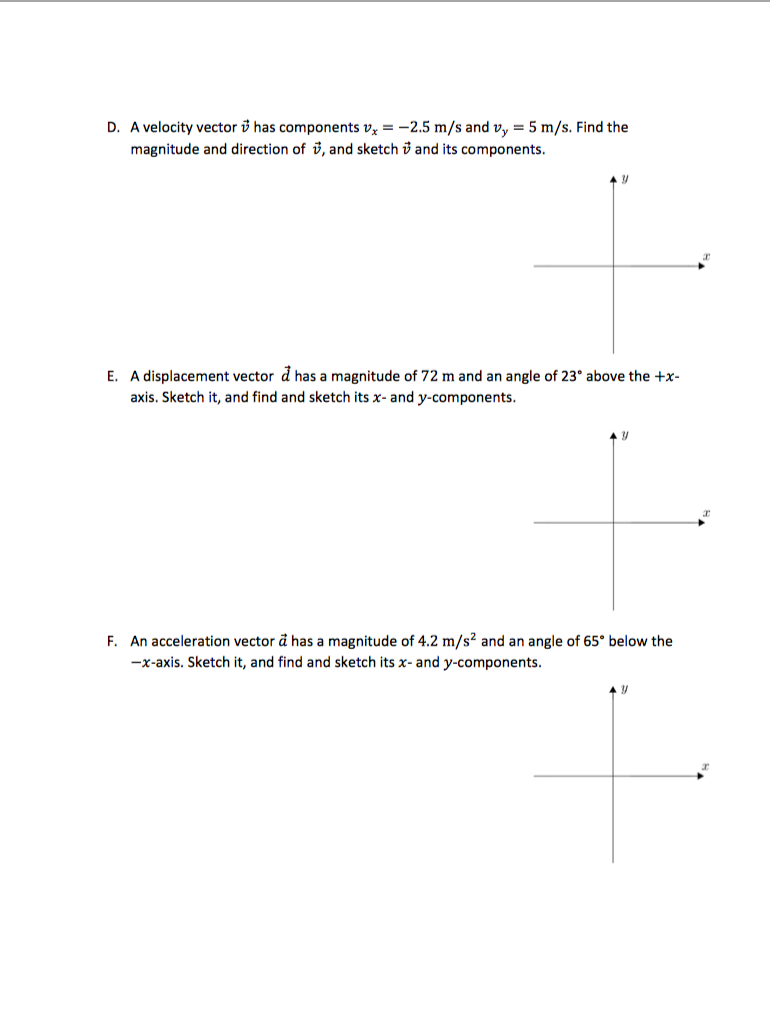Solved D. A velocity vector has components vx = -2.5 m/s and | Chegg.com