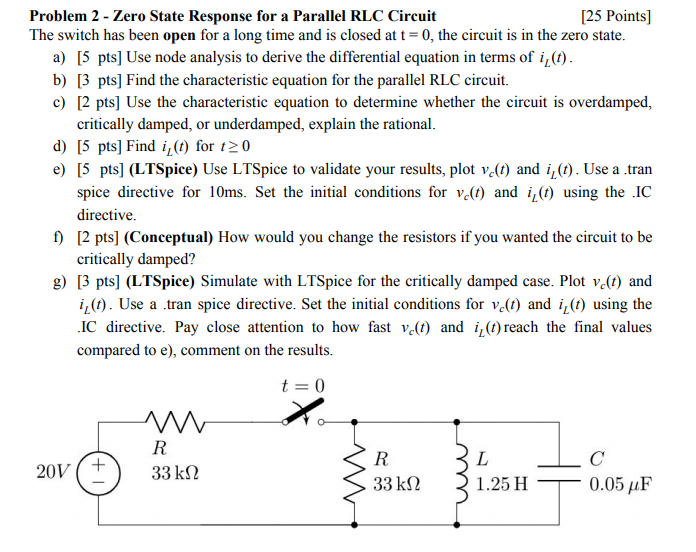 Problem 2 - Zero State Response for a Parallel RLC | Chegg.com