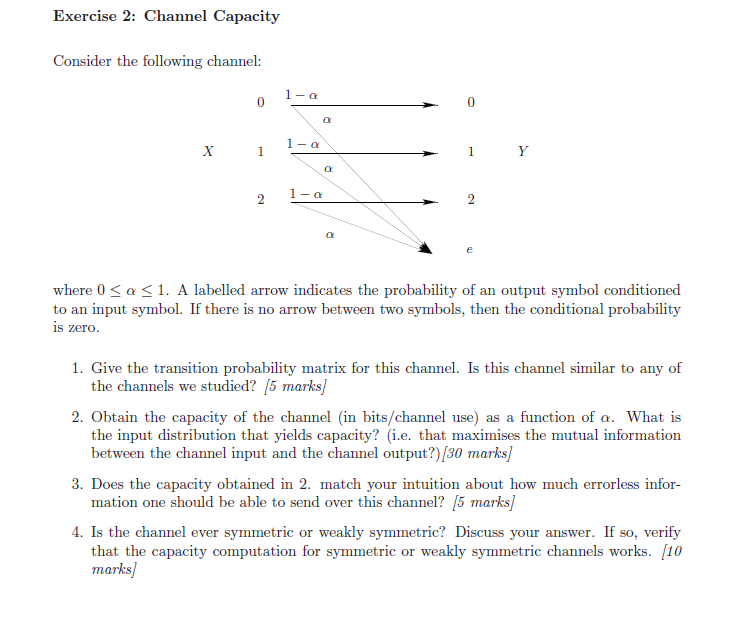 Solved Exercise 2: Channel Capacity Consider the following | Chegg.com