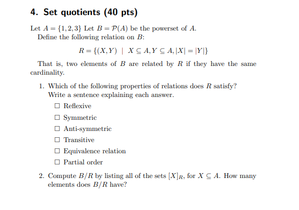 Let A={1,2,3} Let B=P(A) Be The Powerset Of A. Define | Chegg.com