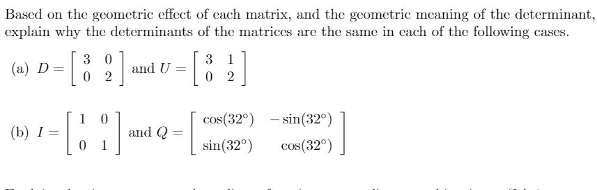 Solved Based on the geometric effect of each matrix, and the | Chegg.com
