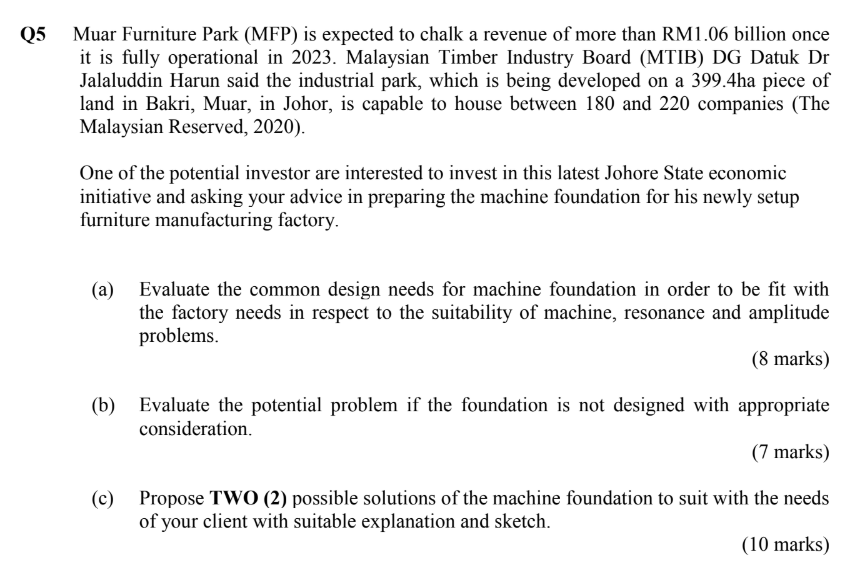 Solved Q5 Muar Furniture Park Mfp Is Expected To Chalk A Chegg Com