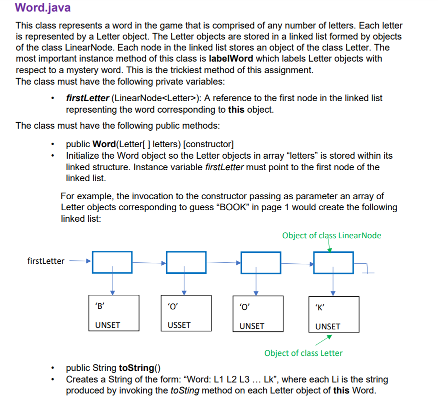 Solved This class represents a word in the game that is | Chegg.com