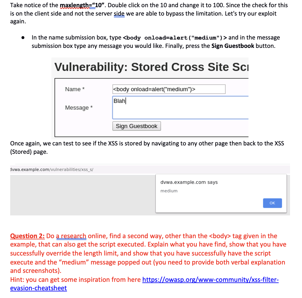 Solved Task 2: DVWA Stored XSS on Medium Security Reset the