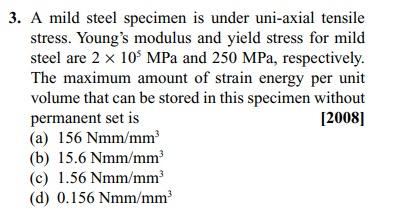 Solved 3. A mild steel specimen is under uni-axial tensile | Chegg.com