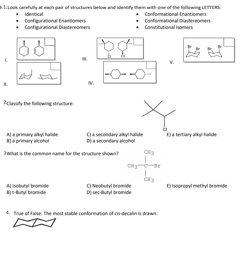 Solved 9.1. Look Carefully At Each Pair Of Structures Below | Chegg.com