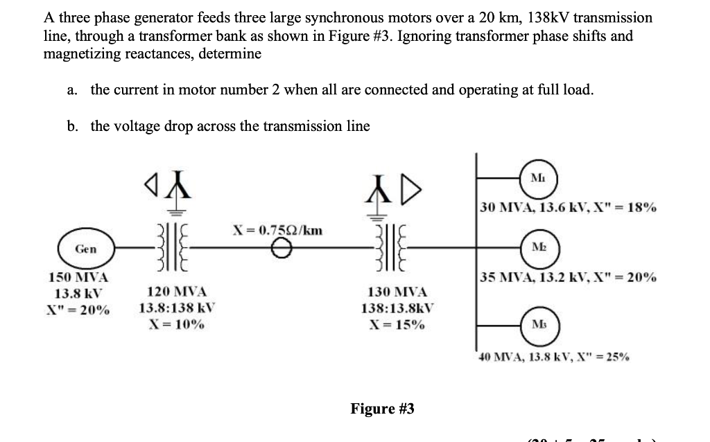 Solved A three phase generator feeds three large synchronous | Chegg.com