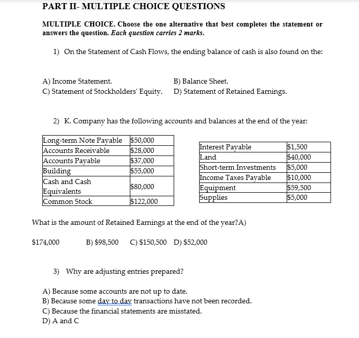 Solved MULTIPLE CHOICE. Choose the one alternative that best | Chegg.com