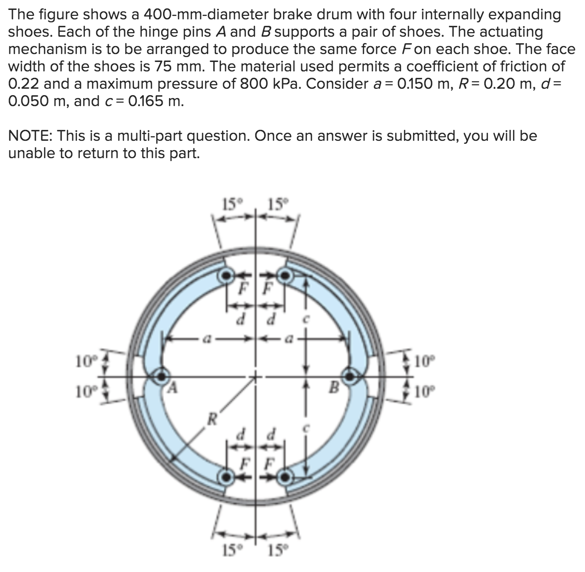 Solved The figure shows a 400-mm-diameter brake drum with | Chegg.com