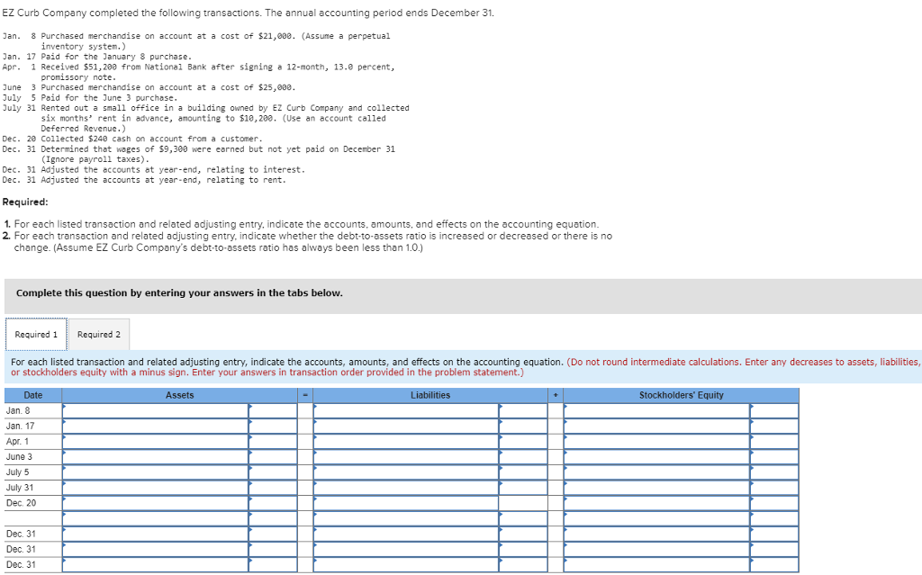 Solved EZ Curb Company completed the following transactions.
