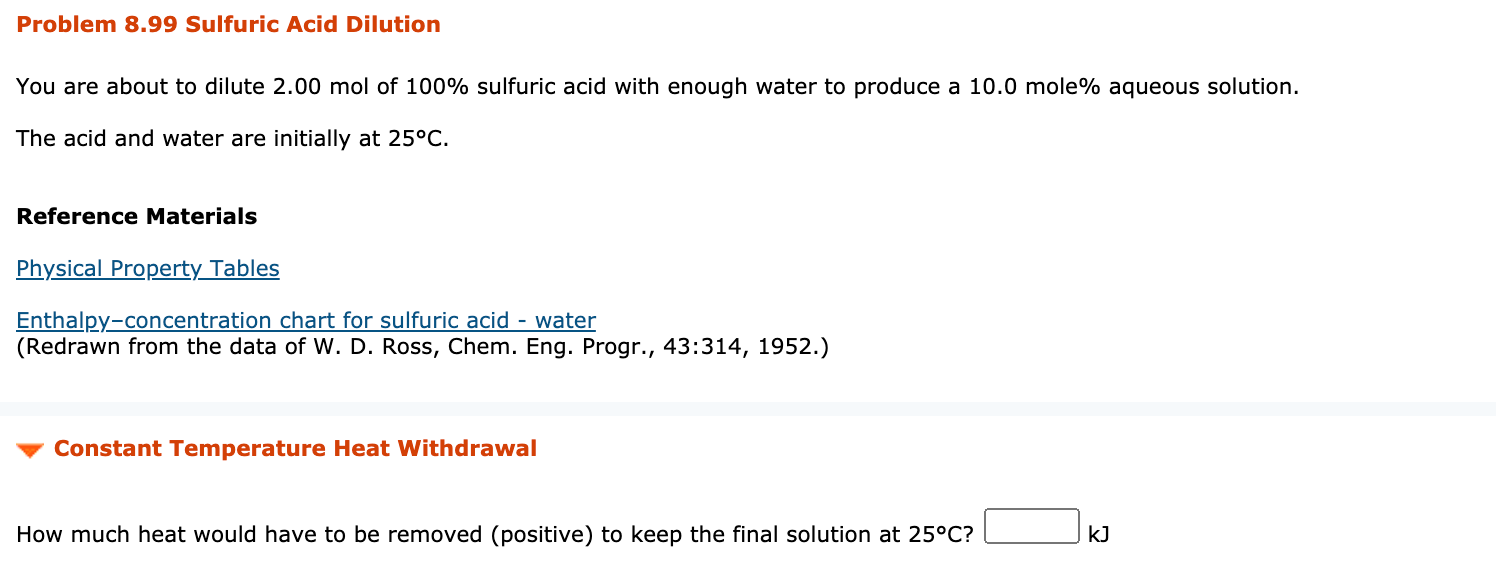 Solved Problem 8.99 Sulfuric Acid Dilution You are about to