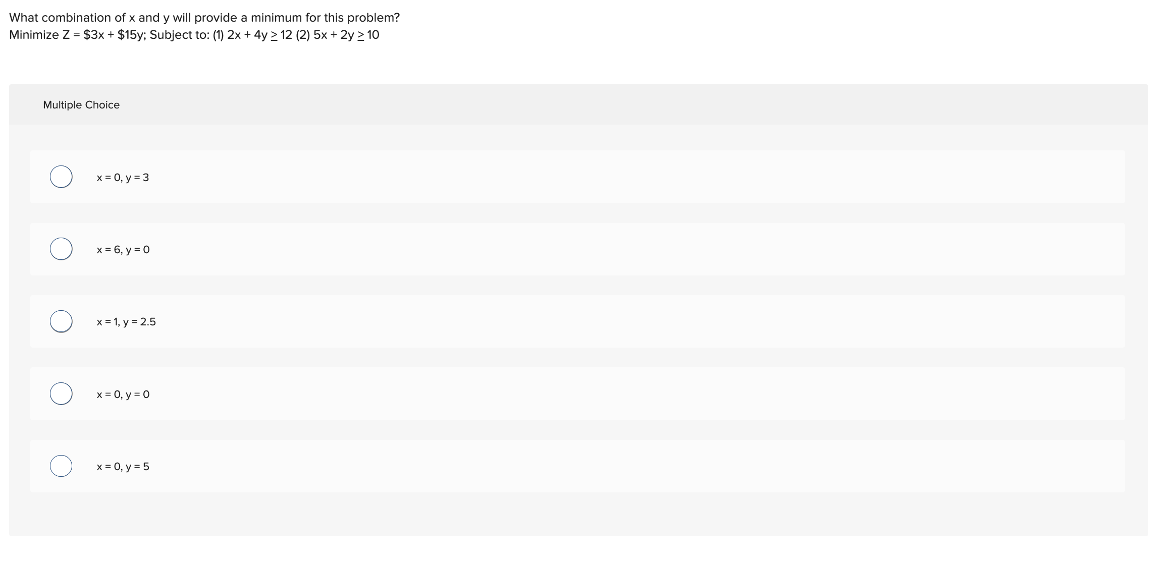 solved-what-combination-of-x-and-y-will-provide-a-minimum-chegg