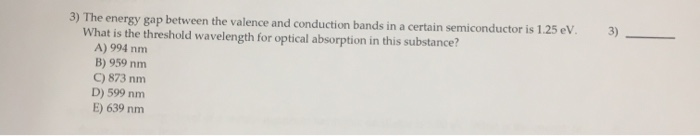 Solved 3) The energy gap between the valence and conduction | Chegg.com