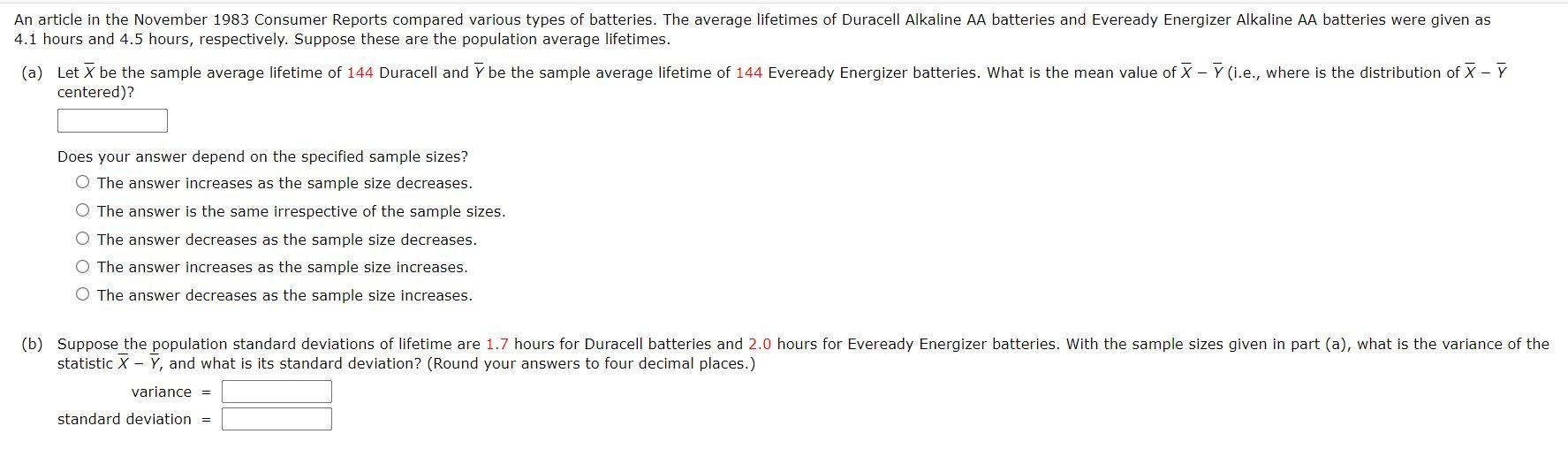 Solved An article in the November 1983 Consumer Reports | Chegg.com