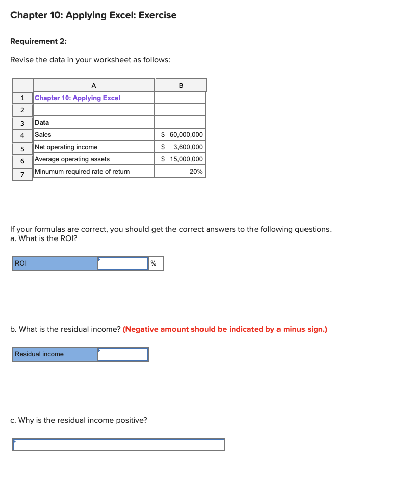 Solved Chapter 10: Applying Excel: Exercise Requirement 2: | Chegg.com