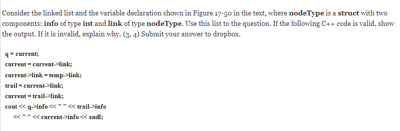 Solved Consider the linked list and the variable declaration | Chegg.com