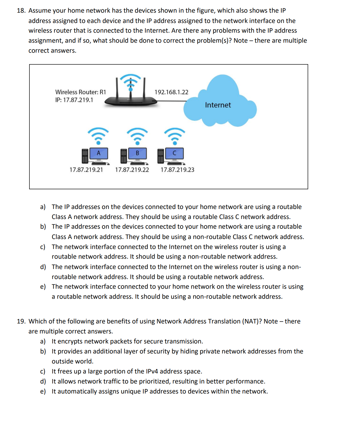 Solved 18. Assume your home network has the devices shown in | Chegg.com