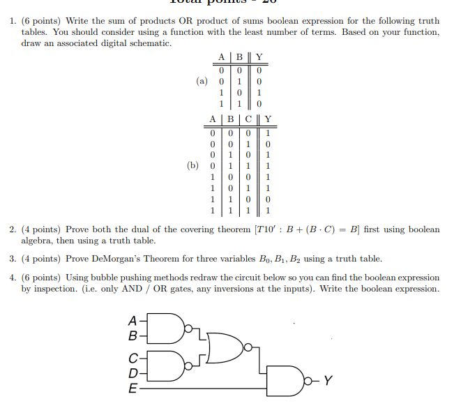 Solved 1. (6 points) Write the sum of products OR product of | Chegg.com