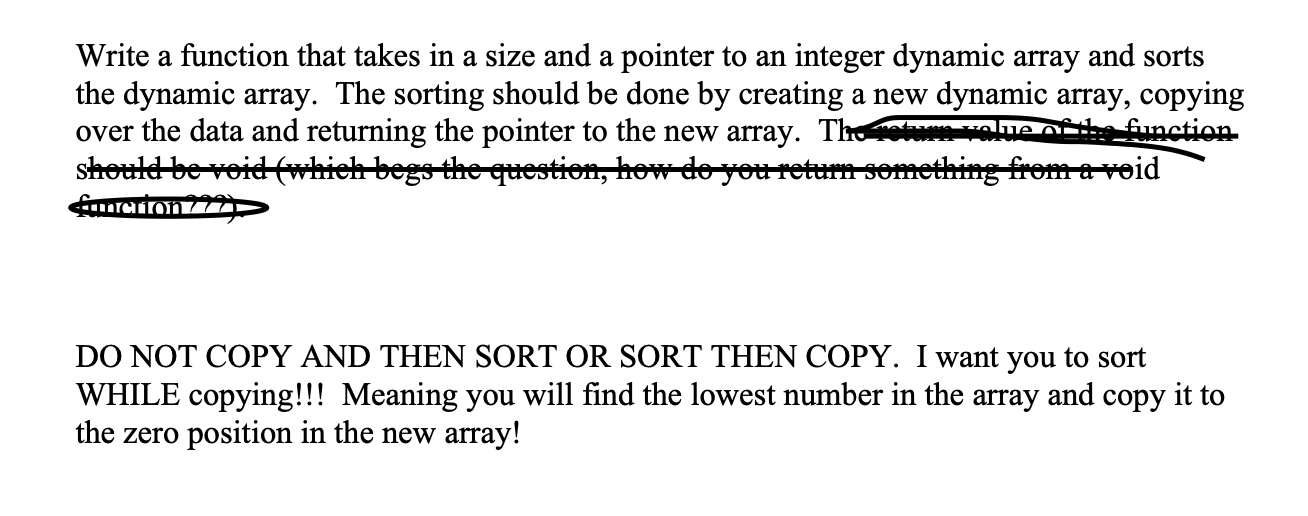 Solved Write a function that takes in a size and a pointer | Chegg.com