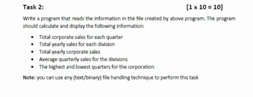 Solved Task 2: (1 x 10 = 10) Write a program that reads the | Chegg.com