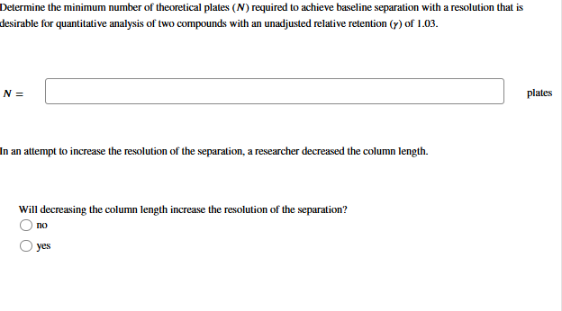 Solved Determine the minimum number of theoretical plates | Chegg.com