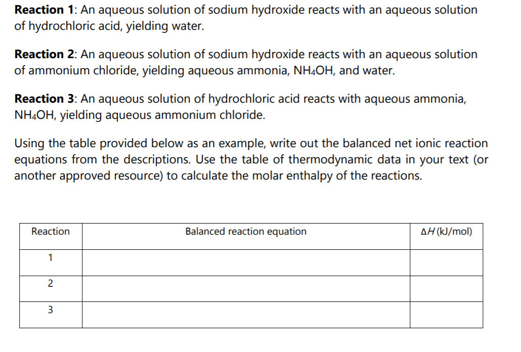 Solved Reaction 1 An aqueous solution of sodium hydroxide