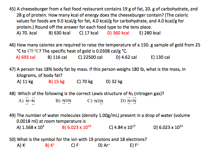 Solved 45) A cheeseburger from a fast food restaurant | Chegg.com