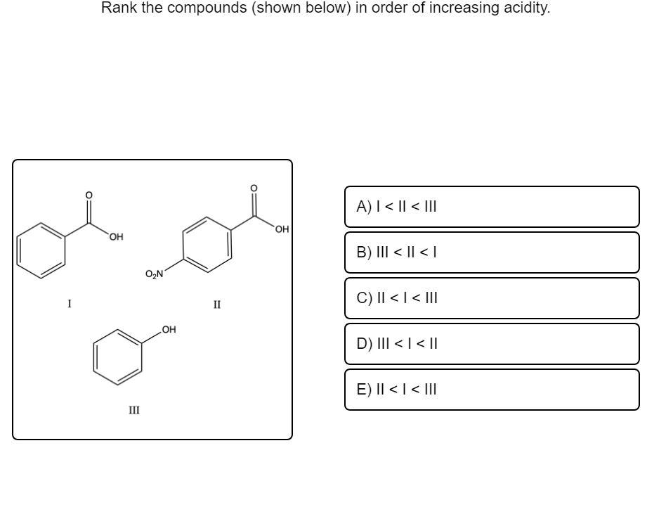 Solved Rank the compounds (shown below) in order of